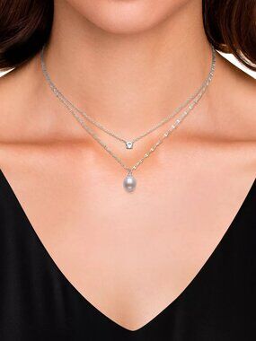 Belle de Mer Freshwater Blush Pink Drop Pearl (8-9mm) and Lab Created Sapphire